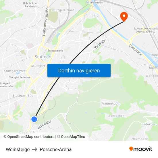 Weinsteige to Porsche-Arena map