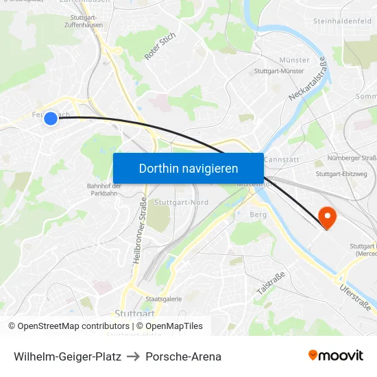 Wilhelm-Geiger-Platz to Porsche-Arena map
