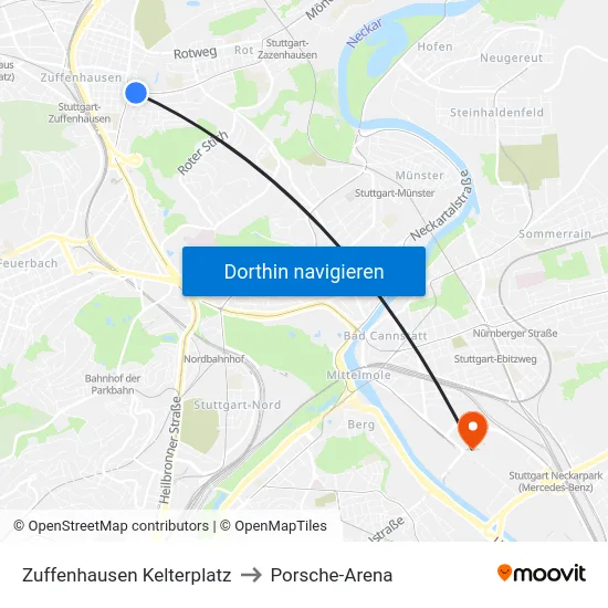 Zuffenhausen Kelterplatz to Porsche-Arena map
