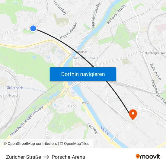 Züricher Straße to Porsche-Arena map