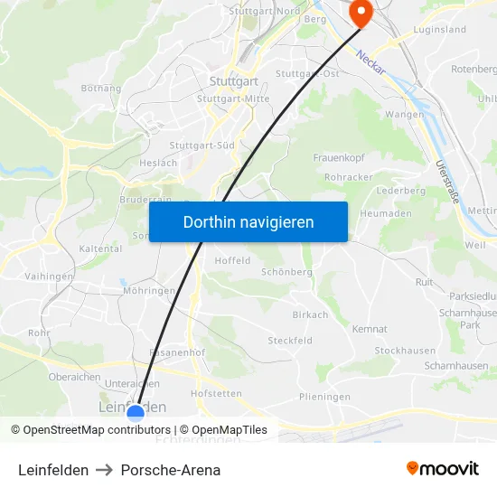 Leinfelden to Porsche-Arena map