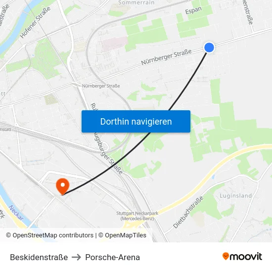 Beskidenstraße to Porsche-Arena map