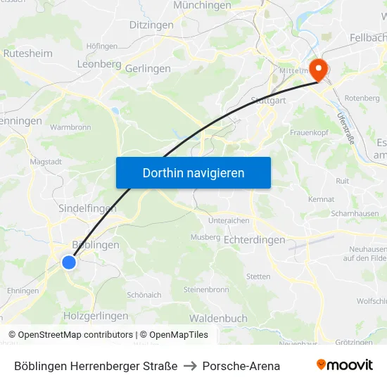 Böblingen Herrenberger Straße to Porsche-Arena map