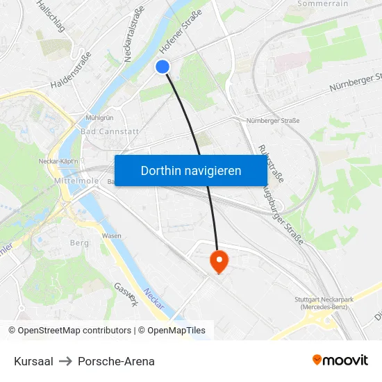 Kursaal to Porsche-Arena map