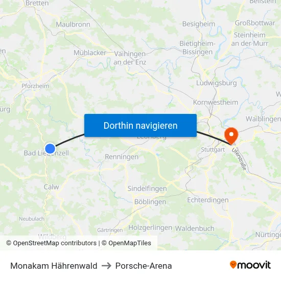 Monakam Hährenwald to Porsche-Arena map