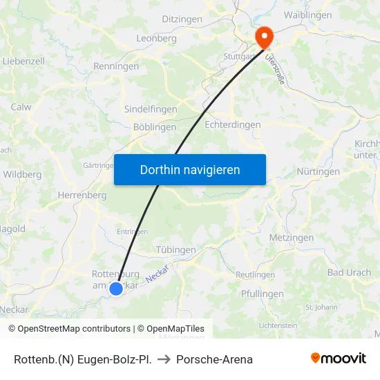 Rottenb.(N) Eugen-Bolz-Pl. to Porsche-Arena map