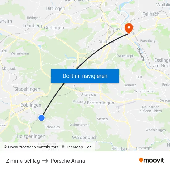 Zimmerschlag to Porsche-Arena map