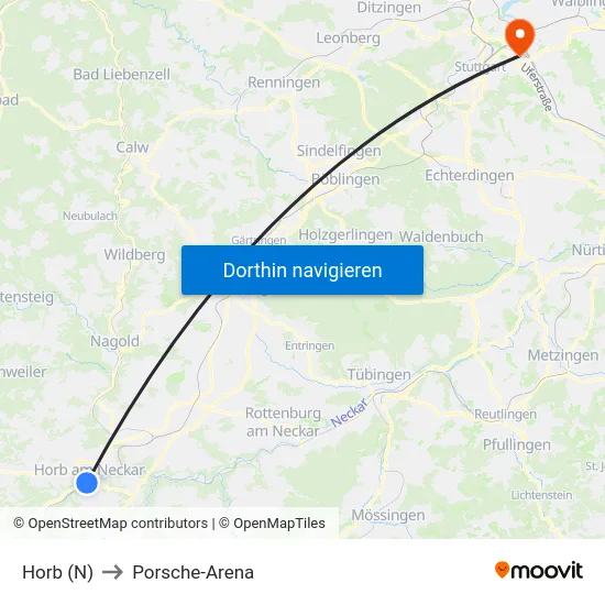 Horb (N) to Porsche-Arena map