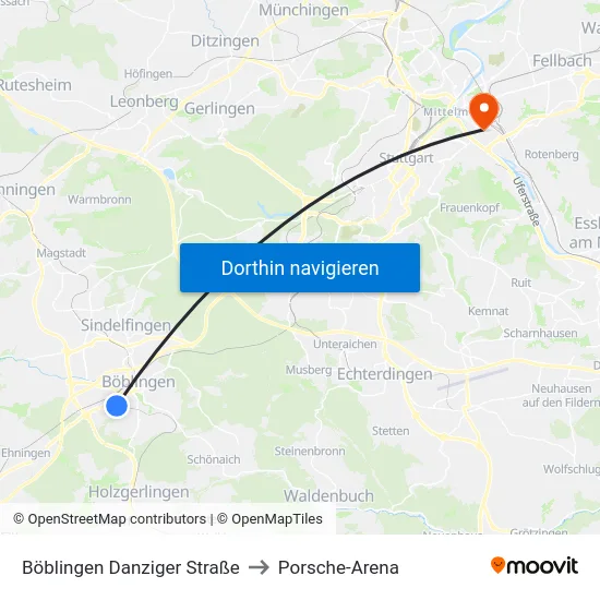 Böblingen Danziger Straße to Porsche-Arena map