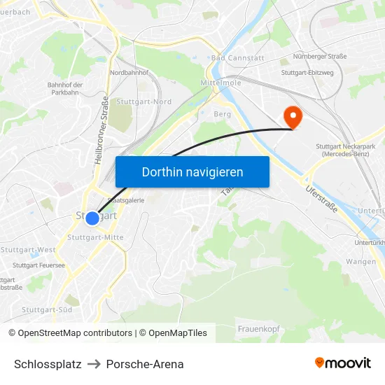 Schlossplatz to Porsche-Arena map