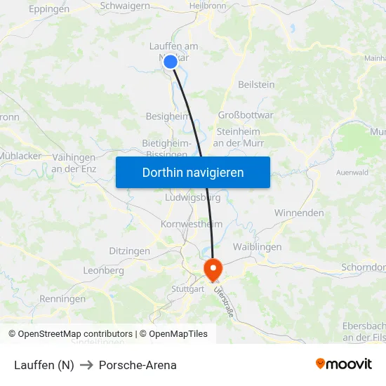 Lauffen (N) to Porsche-Arena map