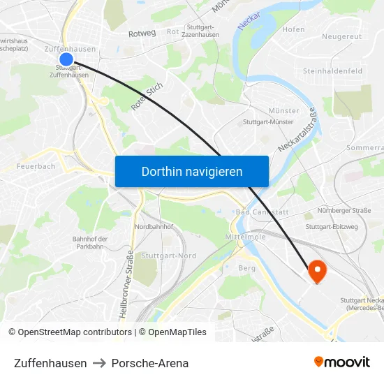 Zuffenhausen to Porsche-Arena map