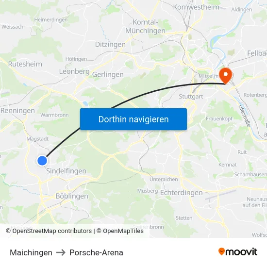 Maichingen to Porsche-Arena map