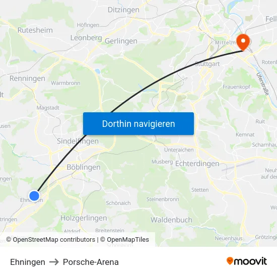 Ehningen to Porsche-Arena map