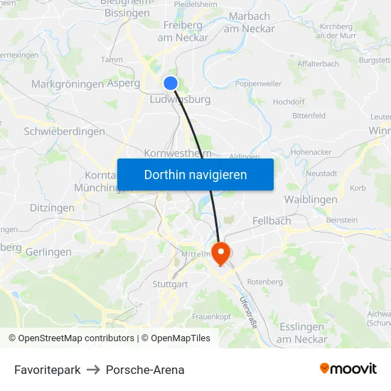 Favoritepark to Porsche-Arena map