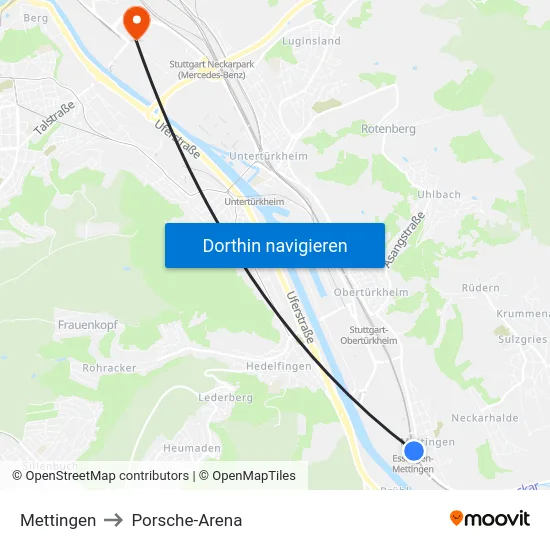 Mettingen to Porsche-Arena map