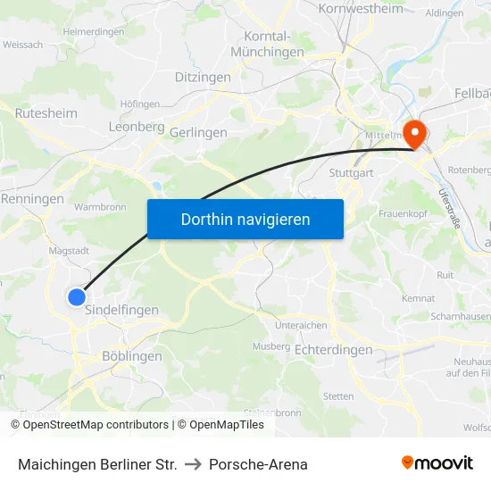 Maichingen Berliner Str. to Porsche-Arena map