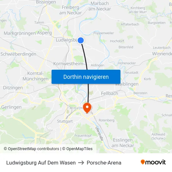 Ludwigsburg Auf Dem Wasen to Porsche-Arena map