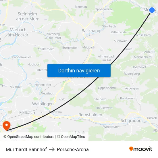 Murrhardt Bahnhof to Porsche-Arena map