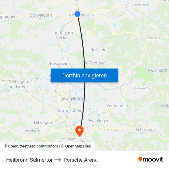 Heilbronn Sülmertor to Porsche-Arena map