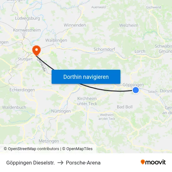 Göppingen Dieselstr. to Porsche-Arena map