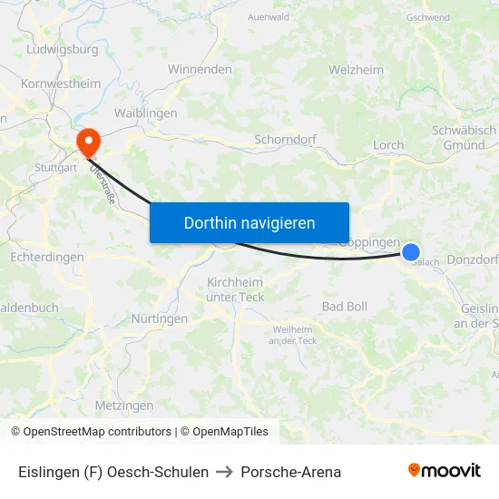 Eislingen (F) Oesch-Schulen to Porsche-Arena map