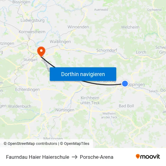 Faurndau Haier Haierschule to Porsche-Arena map