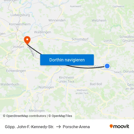 Göpp. John-F.-Kennedy-Str. to Porsche-Arena map