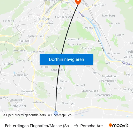 Echterdingen Flughafen/Messe (Sab) to Porsche-Arena map
