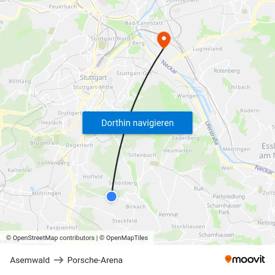 Asemwald to Porsche-Arena map