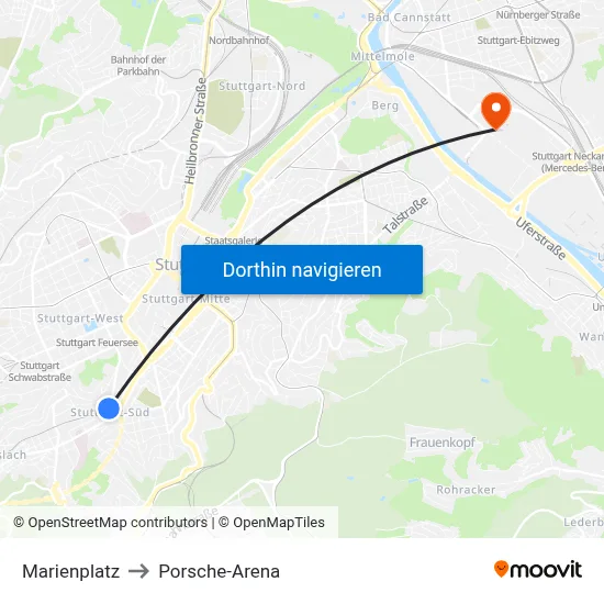 Marienplatz to Porsche-Arena map