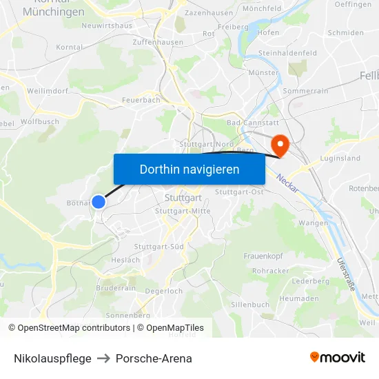 Nikolauspflege to Porsche-Arena map
