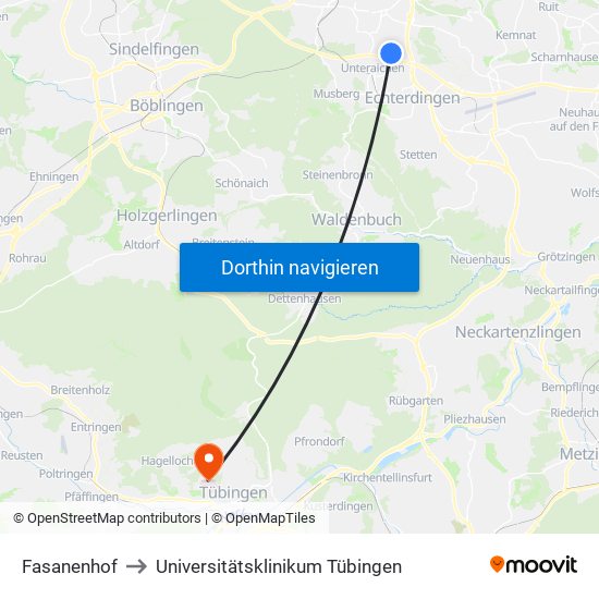 Fasanenhof to Universitätsklinikum Tübingen map