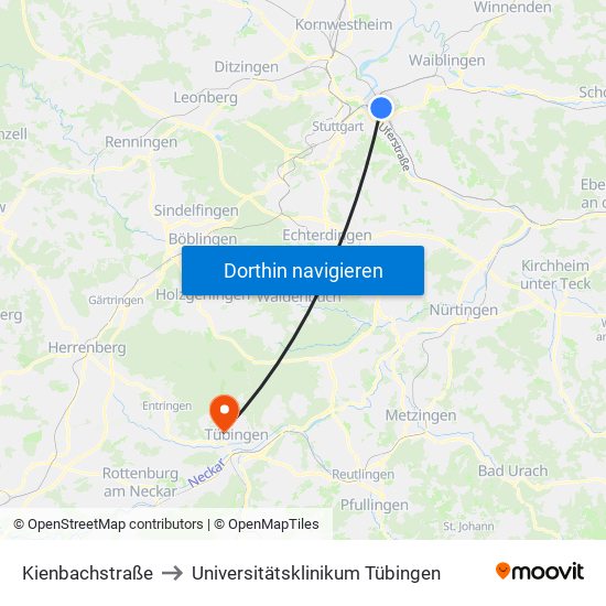 Kienbachstraße to Universitätsklinikum Tübingen map