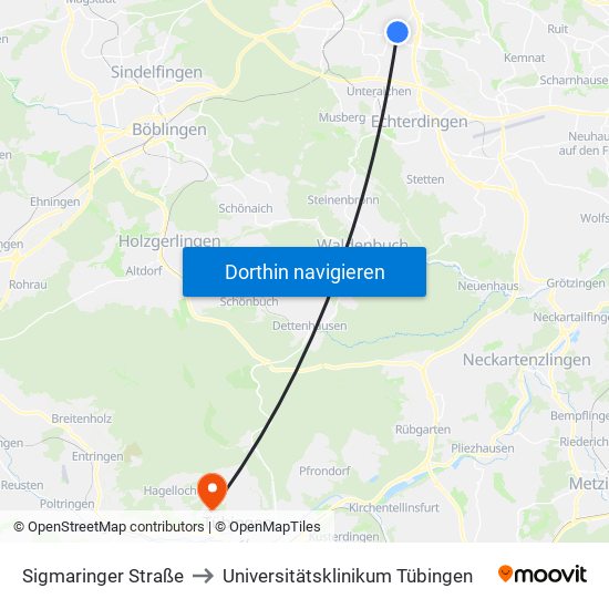 Sigmaringer Straße to Universitätsklinikum Tübingen map