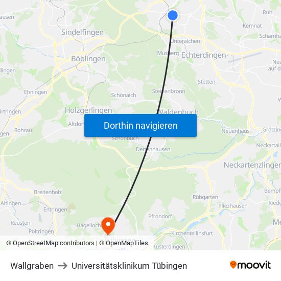 Wallgraben to Universitätsklinikum Tübingen map