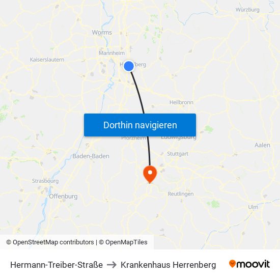Hermann-Treiber-Straße to Krankenhaus Herrenberg map