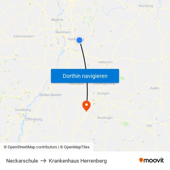 Neckarschule to Krankenhaus Herrenberg map