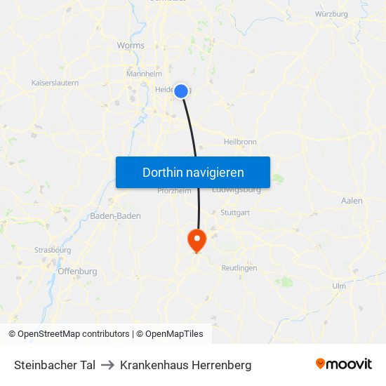 Steinbacher Tal to Krankenhaus Herrenberg map