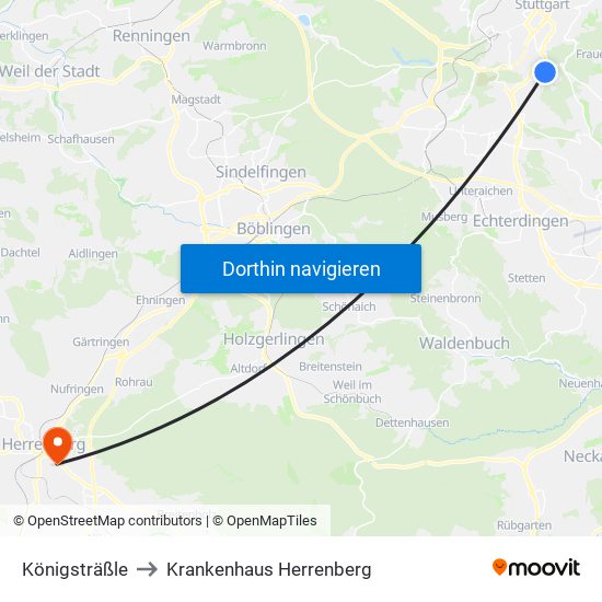 Königsträßle to Krankenhaus Herrenberg map