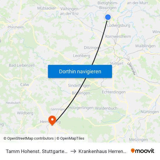 Tamm Hohenst. Stuttgarter Str. to Krankenhaus Herrenberg map