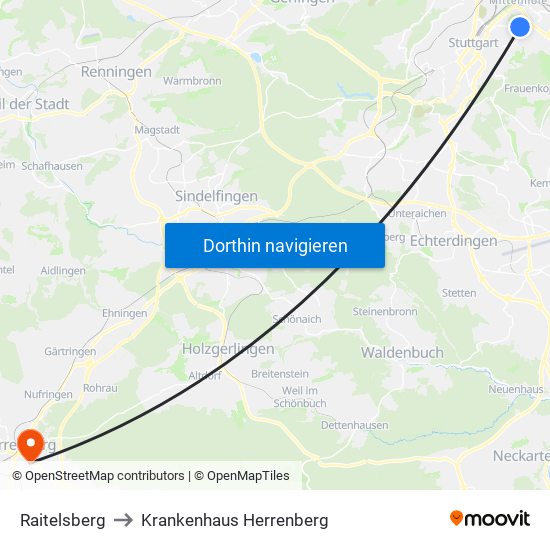 Raitelsberg to Krankenhaus Herrenberg map