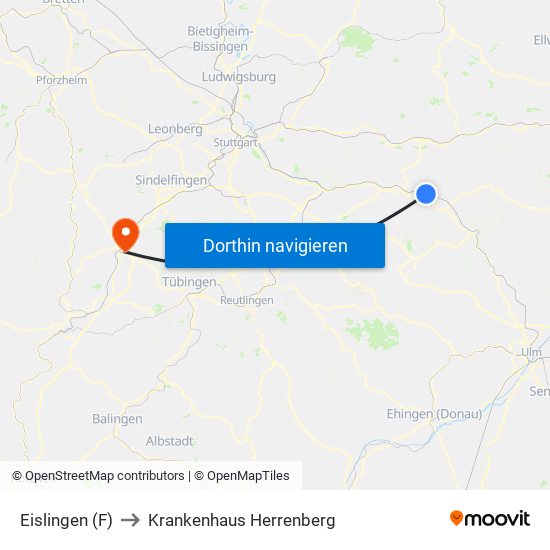 Eislingen (F) to Krankenhaus Herrenberg map