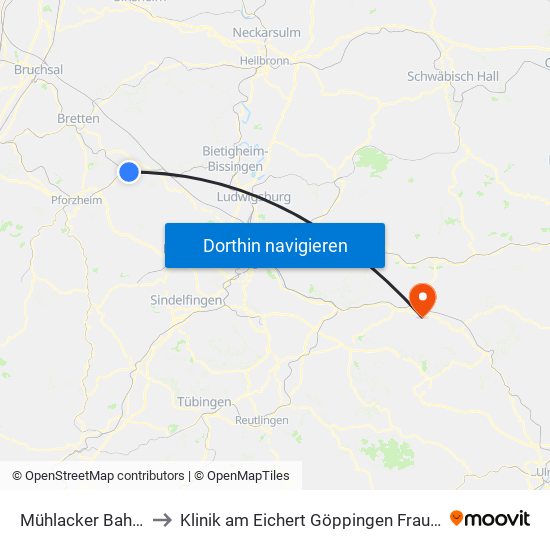 Mühlacker Bahnhof to Klinik am Eichert Göppingen Frauenklinik map