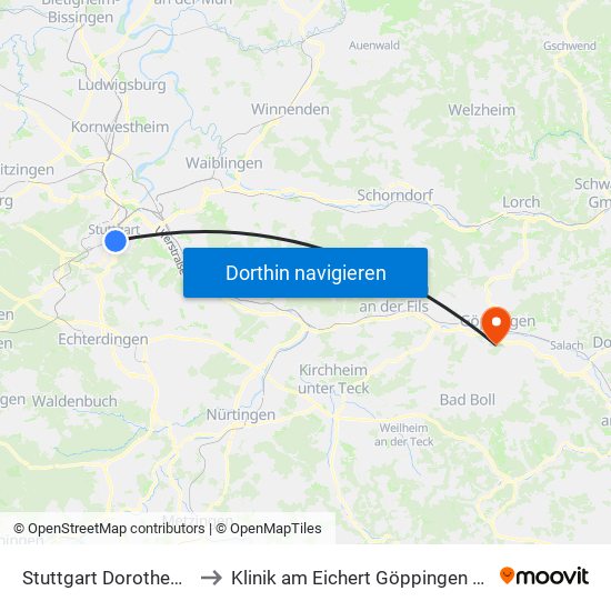 Stuttgart Dorotheenstraße to Klinik am Eichert Göppingen Frauenklinik map