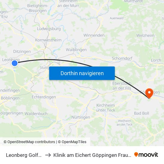 Leonberg Golfplatz to Klinik am Eichert Göppingen Frauenklinik map