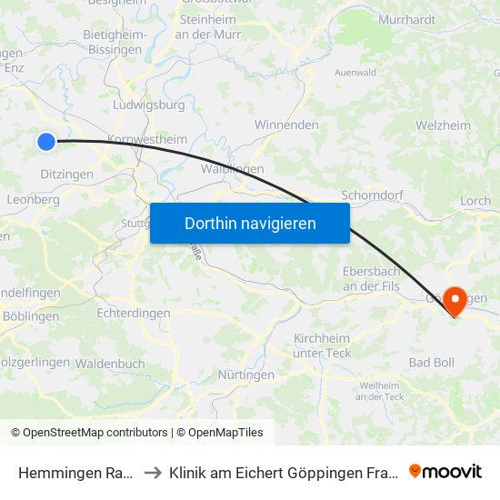 Hemmingen Rathaus to Klinik am Eichert Göppingen Frauenklinik map