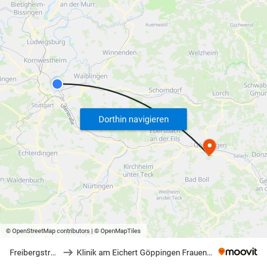 Freibergstraße to Klinik am Eichert Göppingen Frauenklinik map