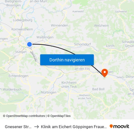 Gnesener Straße to Klinik am Eichert Göppingen Frauenklinik map