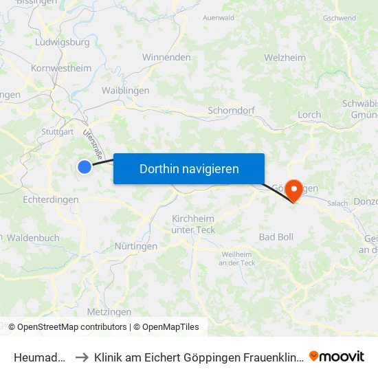 Heumaden to Klinik am Eichert Göppingen Frauenklinik map